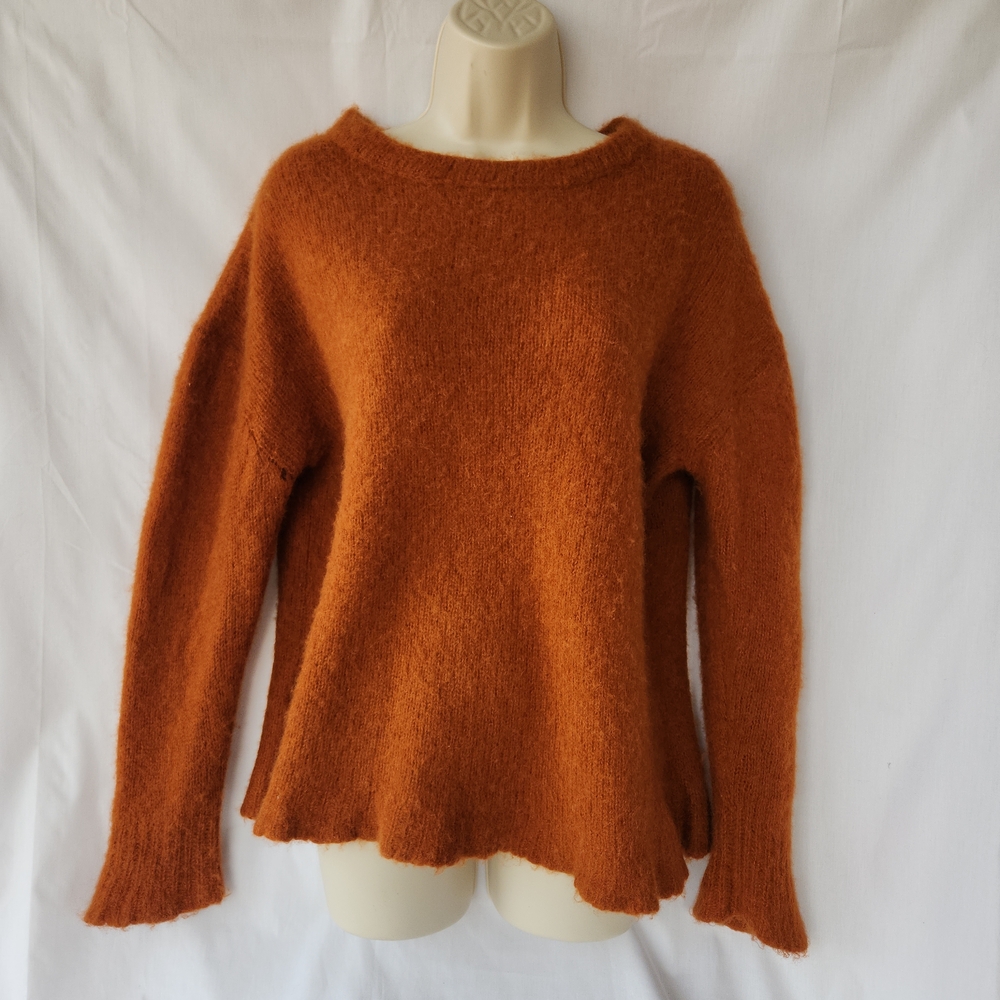 Baby Alpaca, Super Kid Mohair, Mulberry Silk Sweater Warm Burnt Orange M Soft